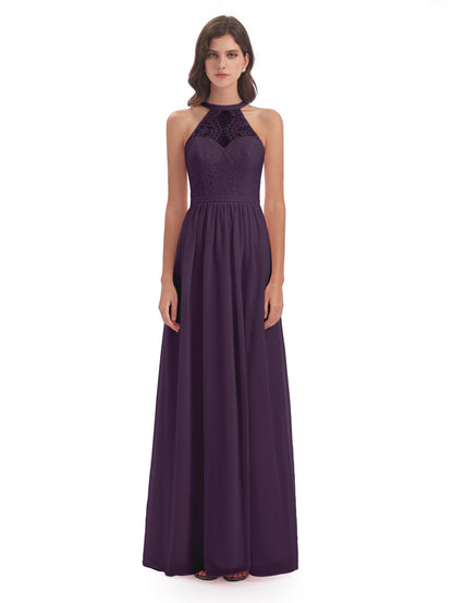 Ailani Halter Split Lace Long Bridesmaid Dresses