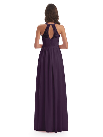 Ailani Halter Split Lace Long Bridesmaid Dresses