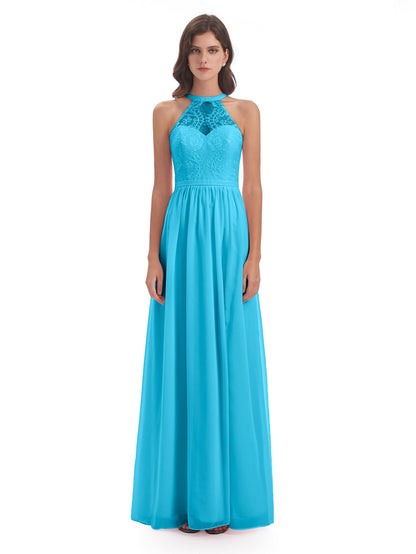 Ailani Halter Split Lace Long Bridesmaid Dresses