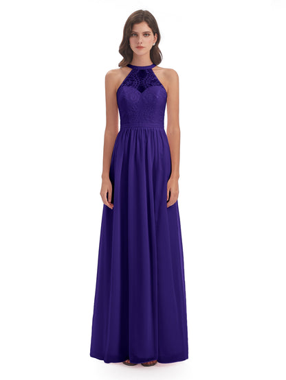 Ailani Halter Split Lace Long Bridesmaid Dresses