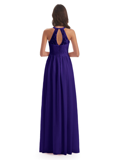 Ailani Halter Split Lace Long Bridesmaid Dresses