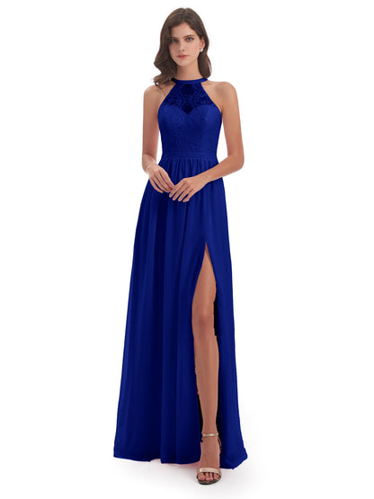 Ailani Halter Split Lace Long Bridesmaid Dresses