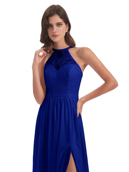 Ailani Halter Split Lace Long Bridesmaid Dresses