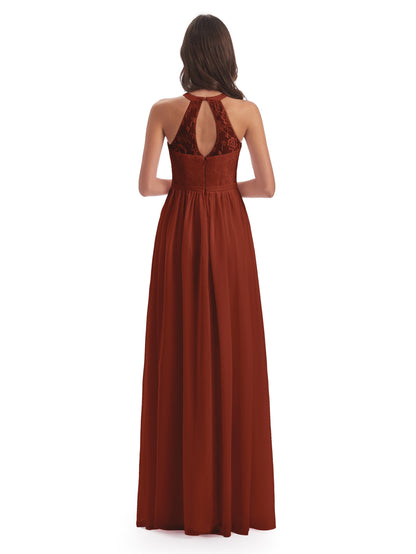 Ailani Halter Split Lace Long Bridesmaid Dresses