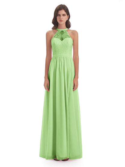 Ailani Halter Split Lace Long Bridesmaid Dresses