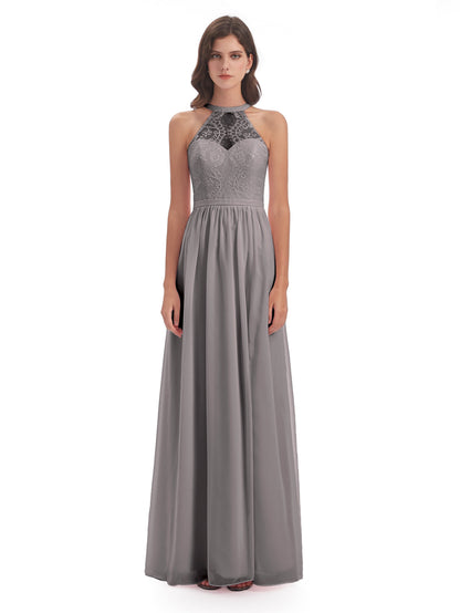 Ailani Halter Split Lace Long Bridesmaid Dresses