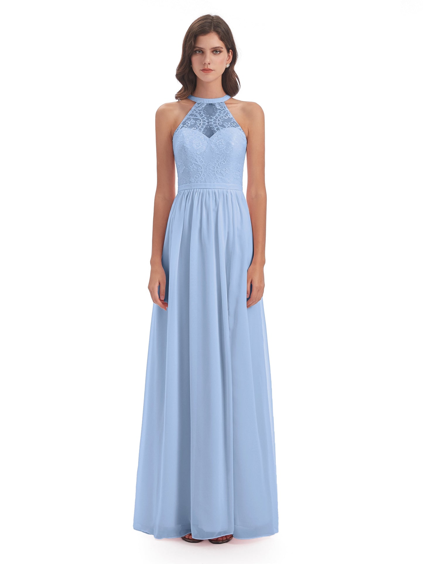 Ailani Halter Split Lace Long Bridesmaid Dresses