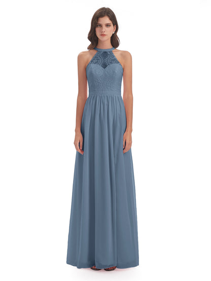 Ailani Halter Split Lace Long Bridesmaid Dresses
