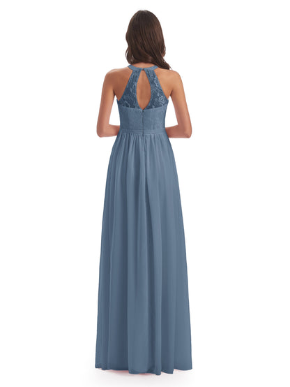 Ailani Halter Split Lace Long Bridesmaid Dresses