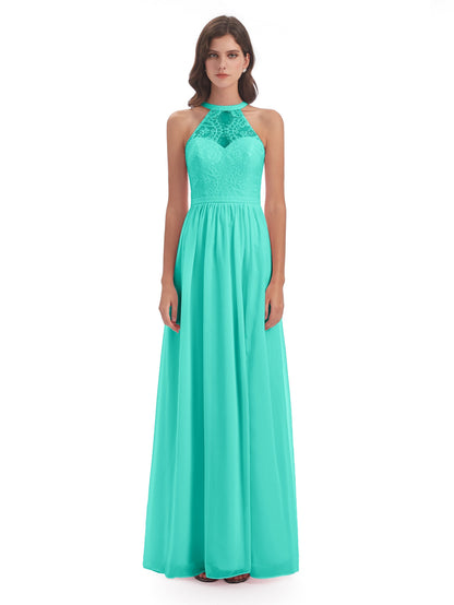 Ailani Halter Split Lace Long Bridesmaid Dresses