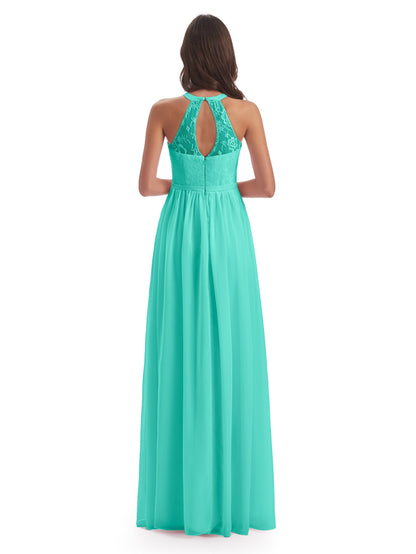 Ailani Halter Split Lace Long Bridesmaid Dresses