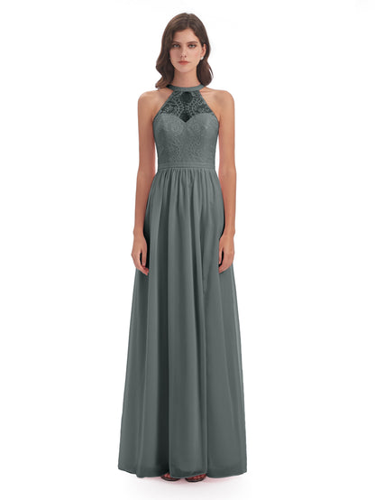 Ailani Halter Split Lace Long Bridesmaid Dresses