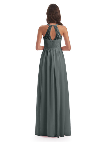 Ailani Halter Split Lace Long Bridesmaid Dresses
