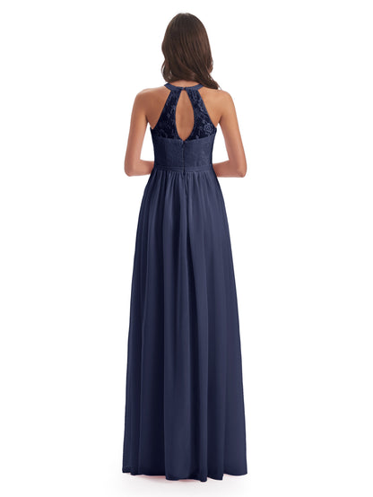 Ailani Halter Split Lace Long Bridesmaid Dresses
