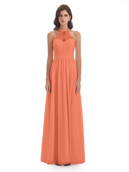 Ailani Halter Split Lace Long Bridesmaid Dresses