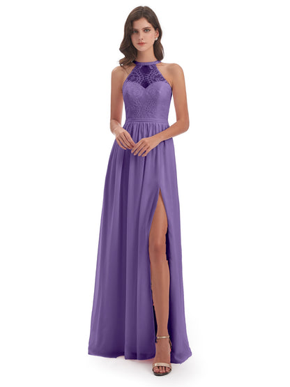 Ailani Halter Split Lace Long Bridesmaid Dresses