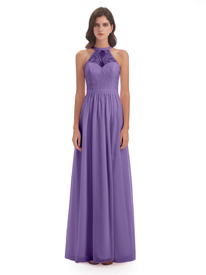Ailani Halter Split Lace Long Bridesmaid Dresses