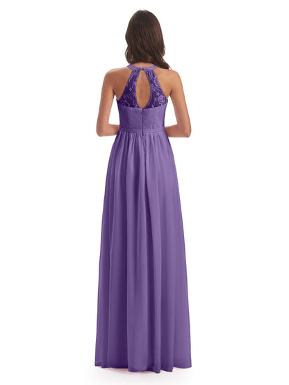 Ailani Halter Split Lace Long Bridesmaid Dresses
