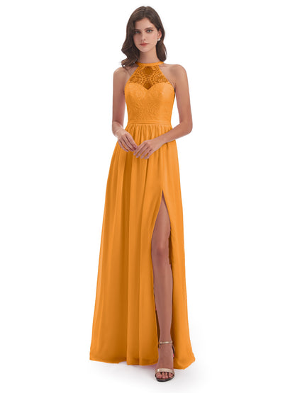 Ailani Halter Split Lace Long Bridesmaid Dresses