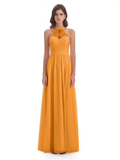 Ailani Halter Split Lace Long Bridesmaid Dresses