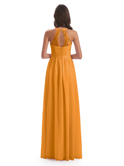 Ailani Halter Split Lace Long Bridesmaid Dresses