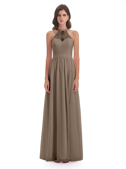 Ailani Halter Split Lace Long Bridesmaid Dresses