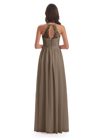 Ailani Halter Split Lace Long Bridesmaid Dresses