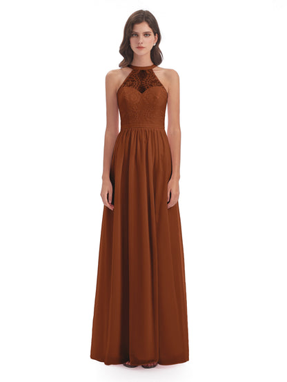 Ailani Halter Split Lace Long Bridesmaid Dresses