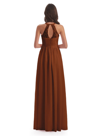 Ailani Halter Split Lace Long Bridesmaid Dresses