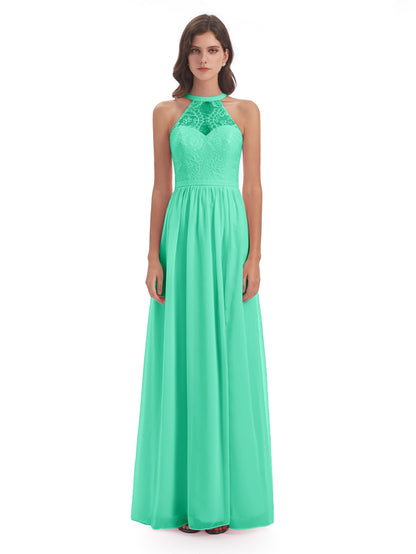 Ailani Halter Split Lace Long Bridesmaid Dresses