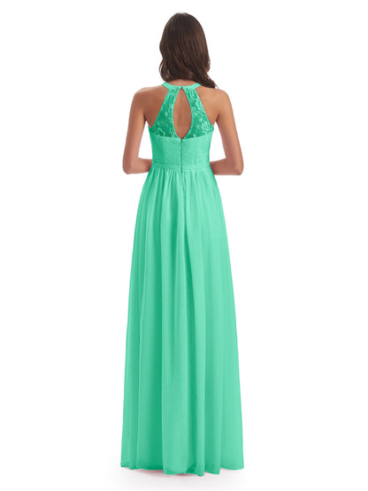 Ailani Halter Split Lace Long Bridesmaid Dresses