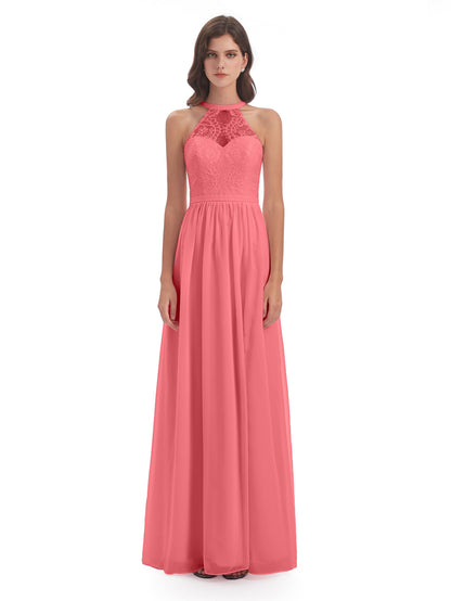 Ailani Halter Split Lace Long Bridesmaid Dresses