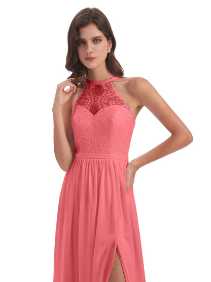 Ailani Halter Split Lace Long Bridesmaid Dresses