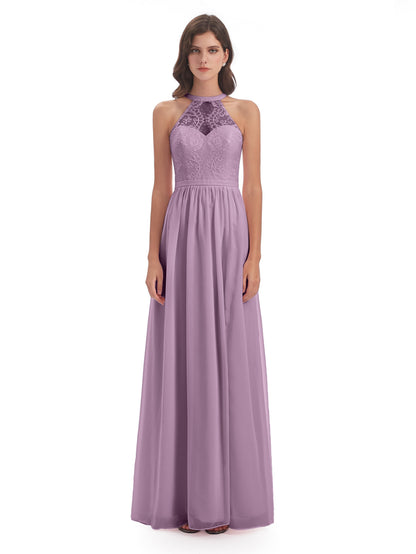 Ailani Halter Split Lace Long Bridesmaid Dresses