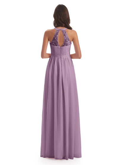 Ailani Halter Split Lace Long Bridesmaid Dresses