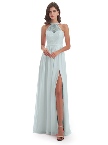 Ailani Halter Split Lace Long Bridesmaid Dresses