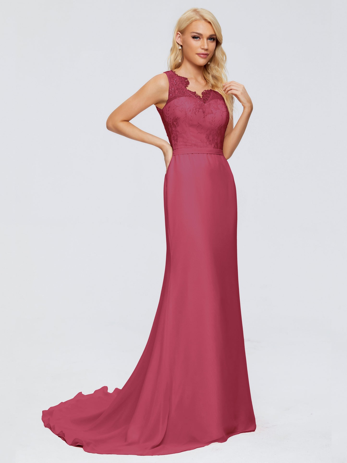 Alexis Hourglass V-Neck Lace Bridesmaid Dresses