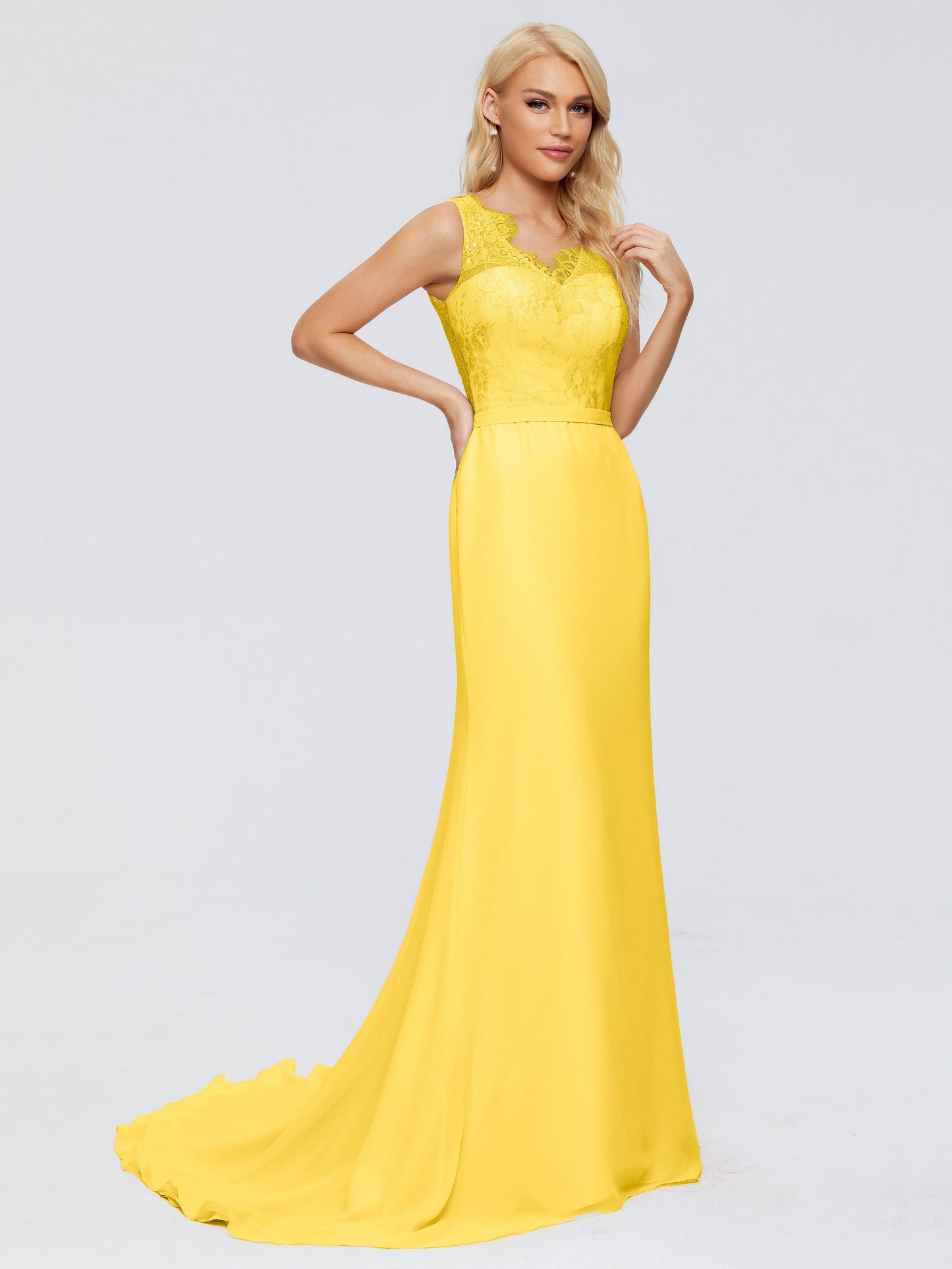 Alexis Hourglass V-Neck Lace Bridesmaid Dresses