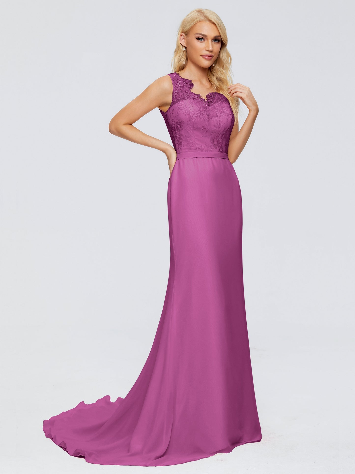 Alexis Hourglass V-Neck Lace Bridesmaid Dresses