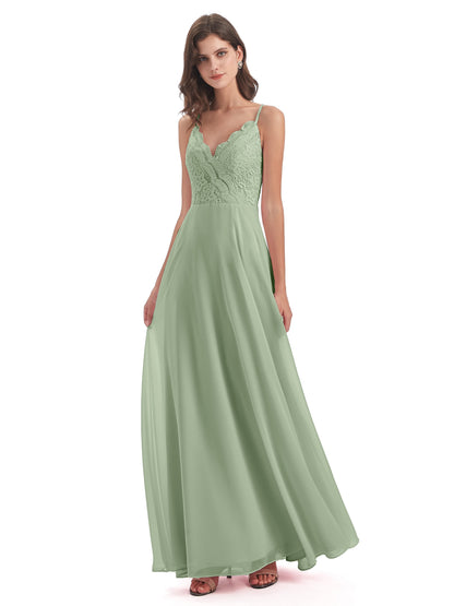 Alisa Spaghetti Straps Lace Bridesmaid Dresses