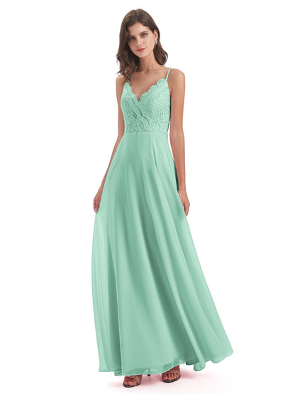 Alisa Spaghetti Straps Lace Bridesmaid Dresses