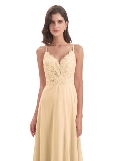 Alisa Spaghetti Straps Lace Bridesmaid Dresses