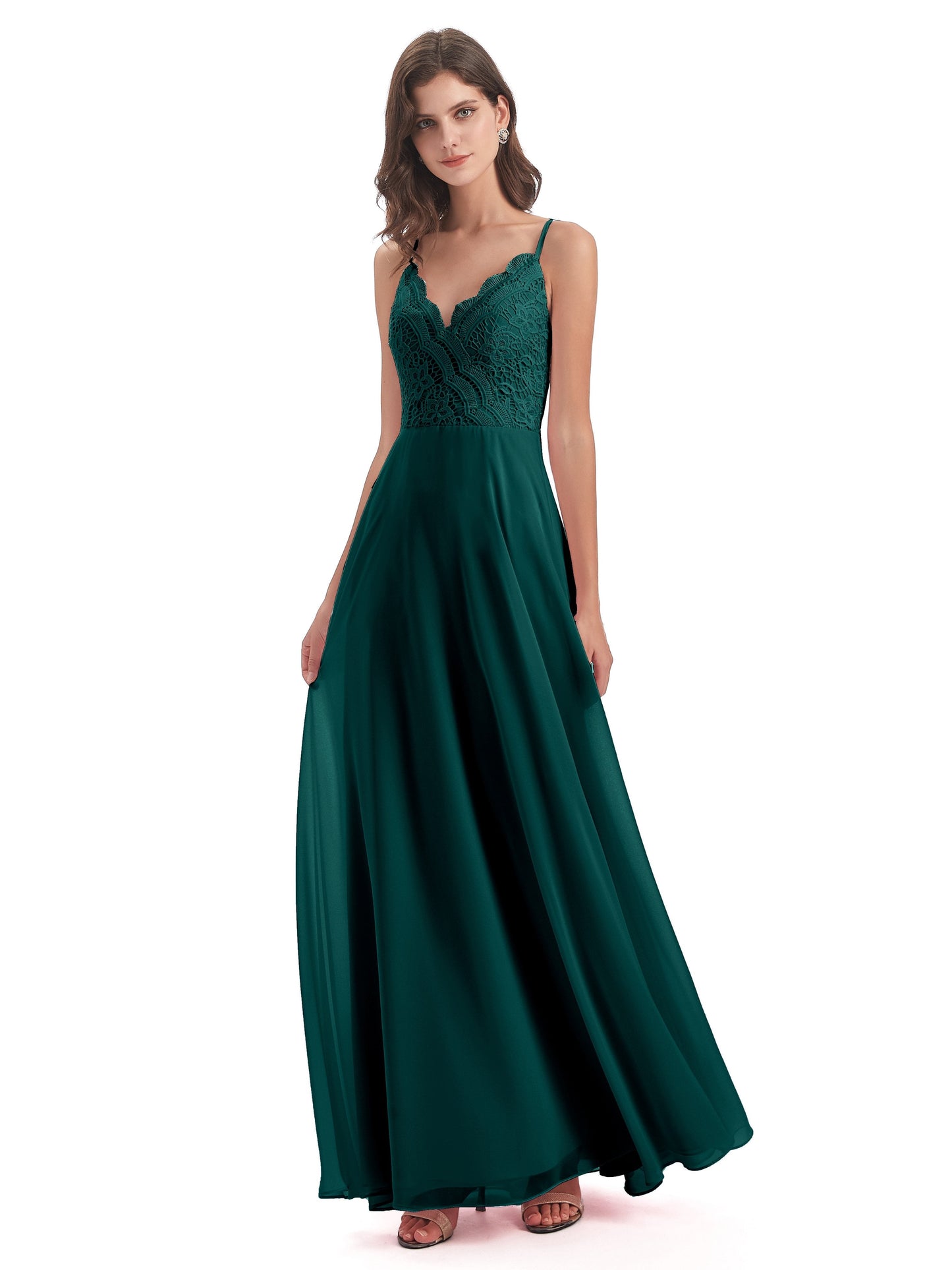 Alisa Spaghetti Straps Lace Bridesmaid Dresses