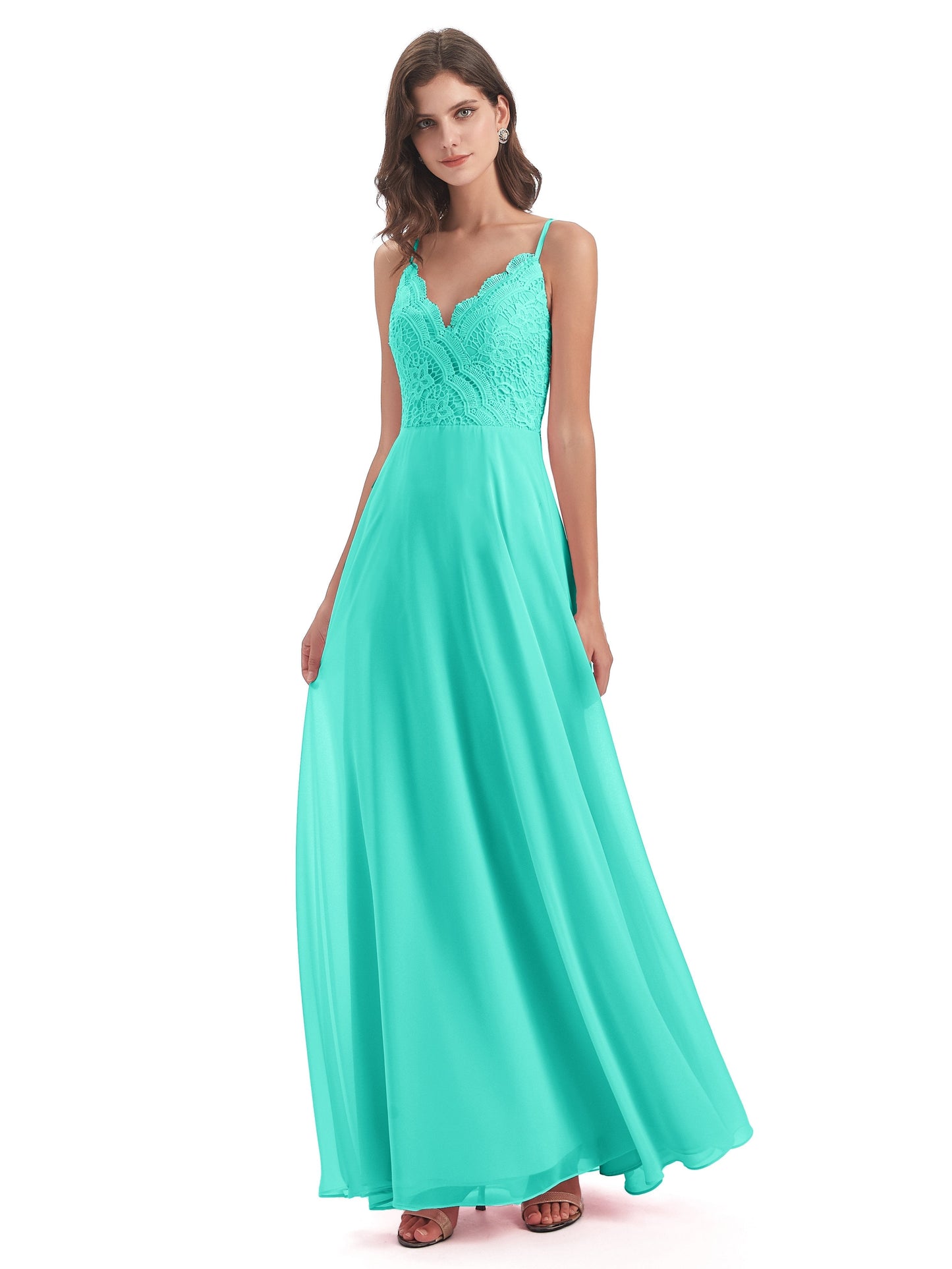 Alisa Spaghetti Straps Lace Bridesmaid Dresses