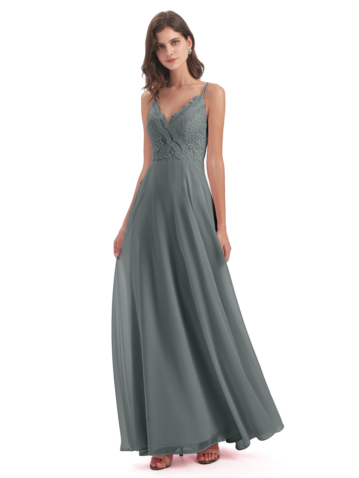 Alisa Spaghetti Straps Lace Bridesmaid Dresses