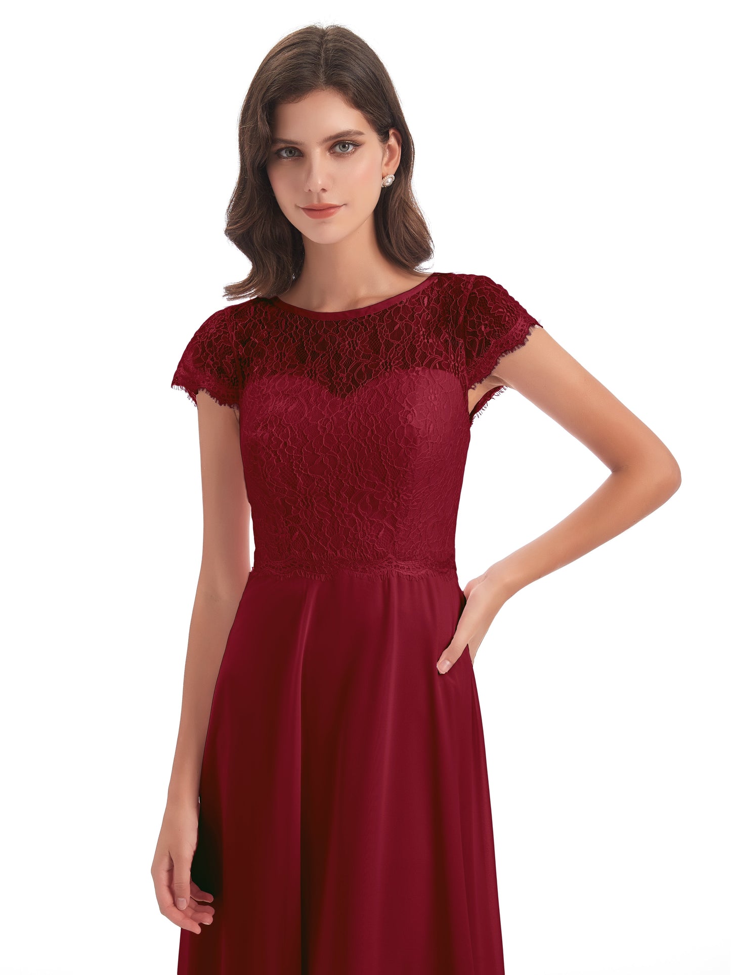 Amelia Sheatch Cap Sleeves Lace Bridesmaid Dresses