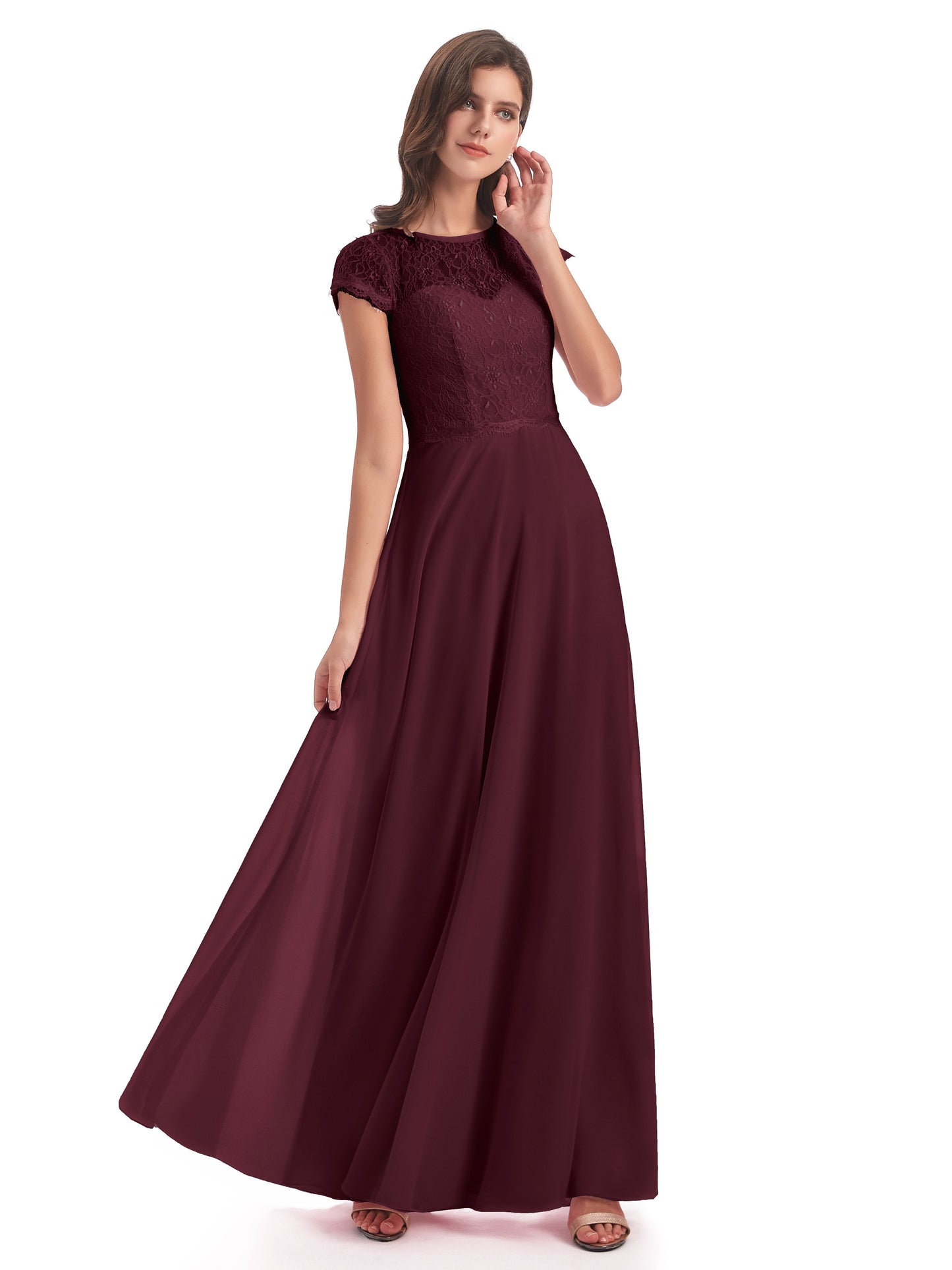 Amelia Sheatch Cap Sleeves Lace Bridesmaid Dresses