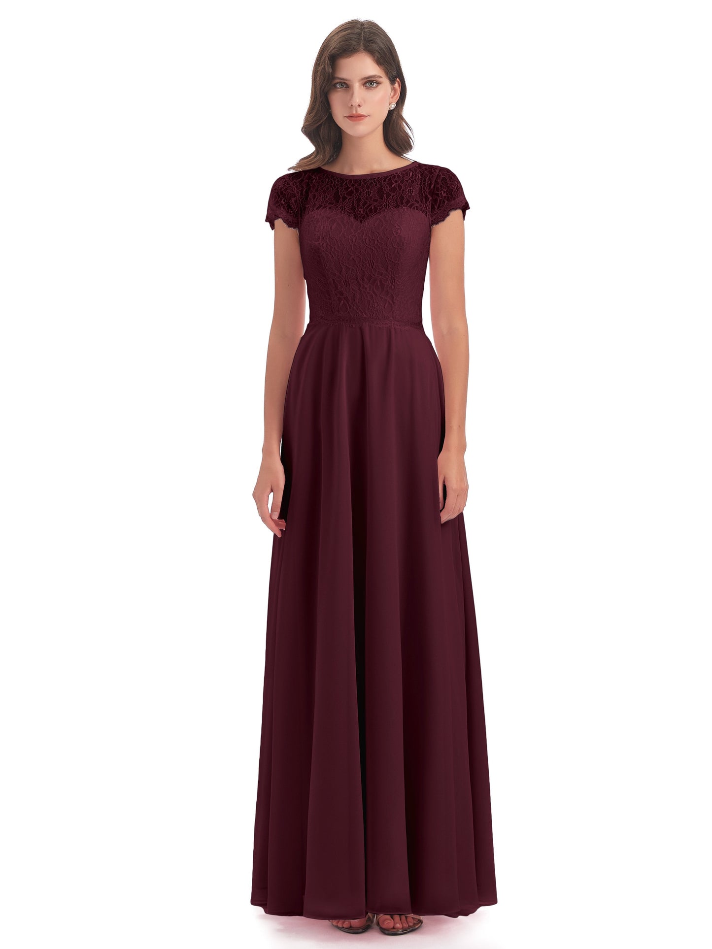 Amelia Sheatch Cap Sleeves Lace Bridesmaid Dresses