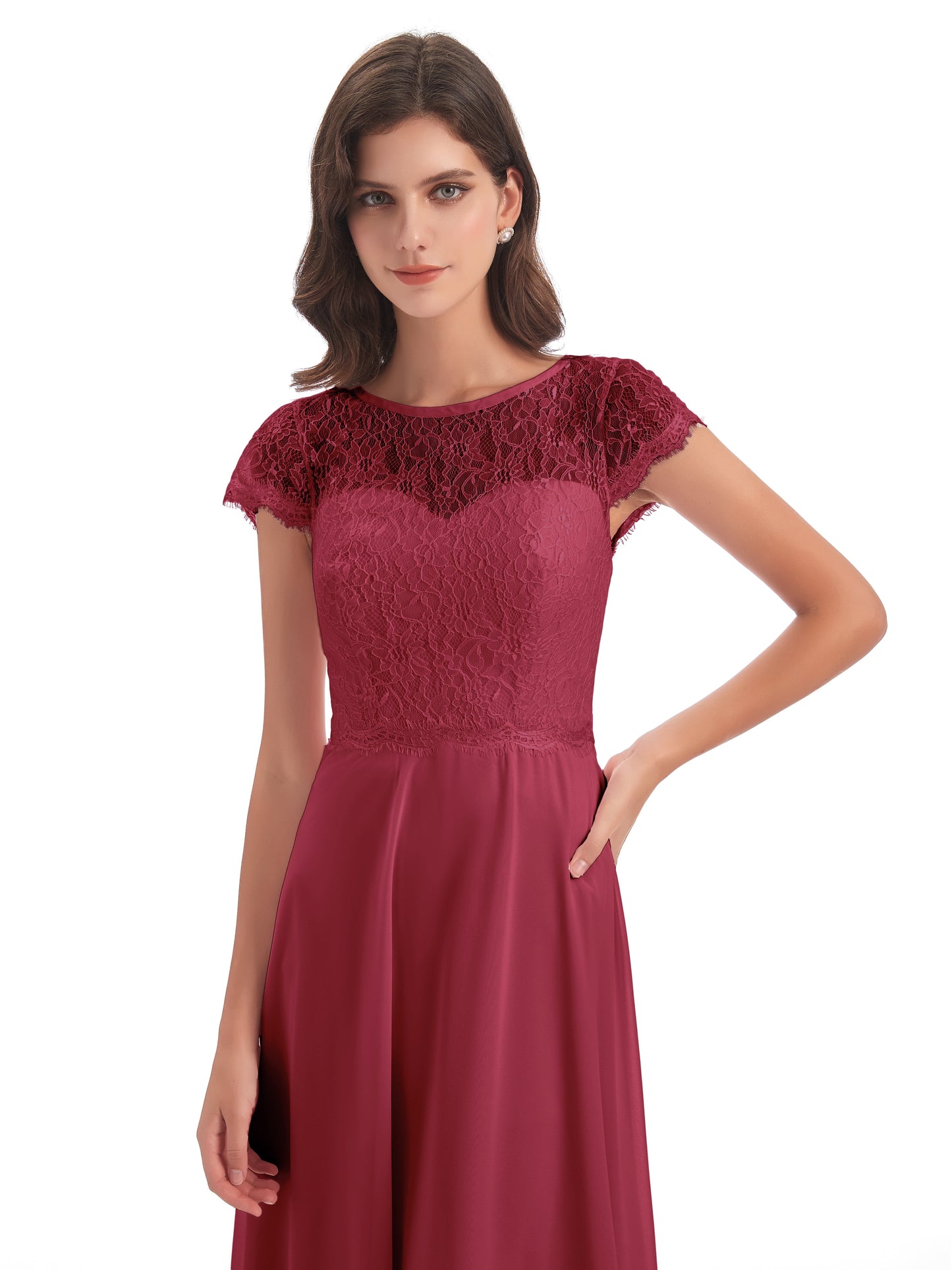 Amelia Sheatch Cap Sleeves Lace Bridesmaid Dresses