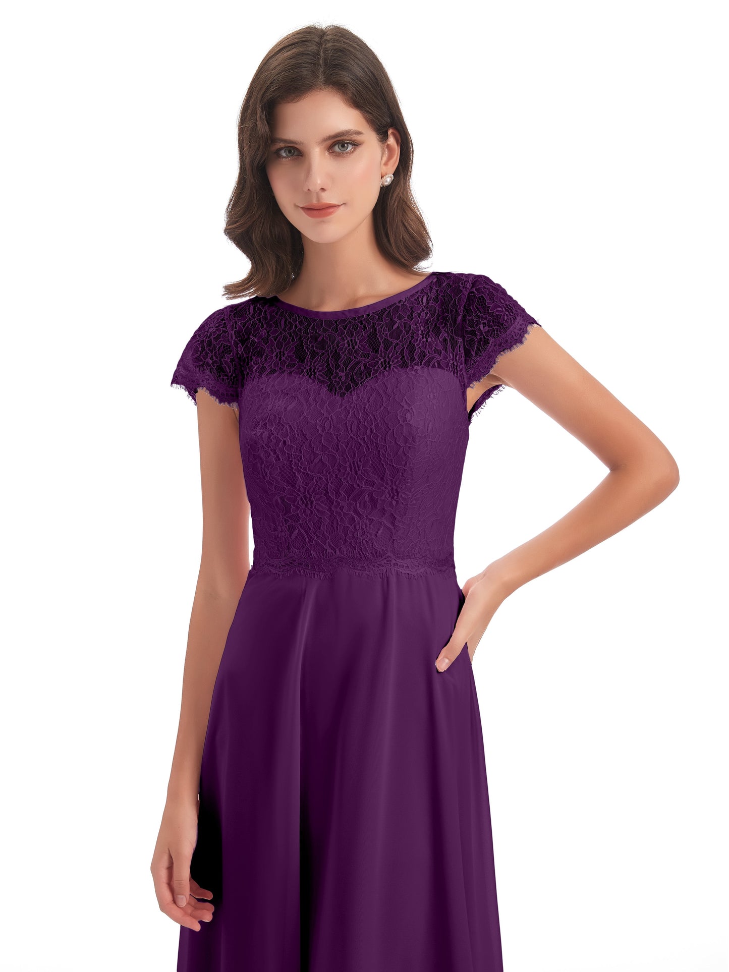 Amelia Sheatch Cap Sleeves Lace Bridesmaid Dresses